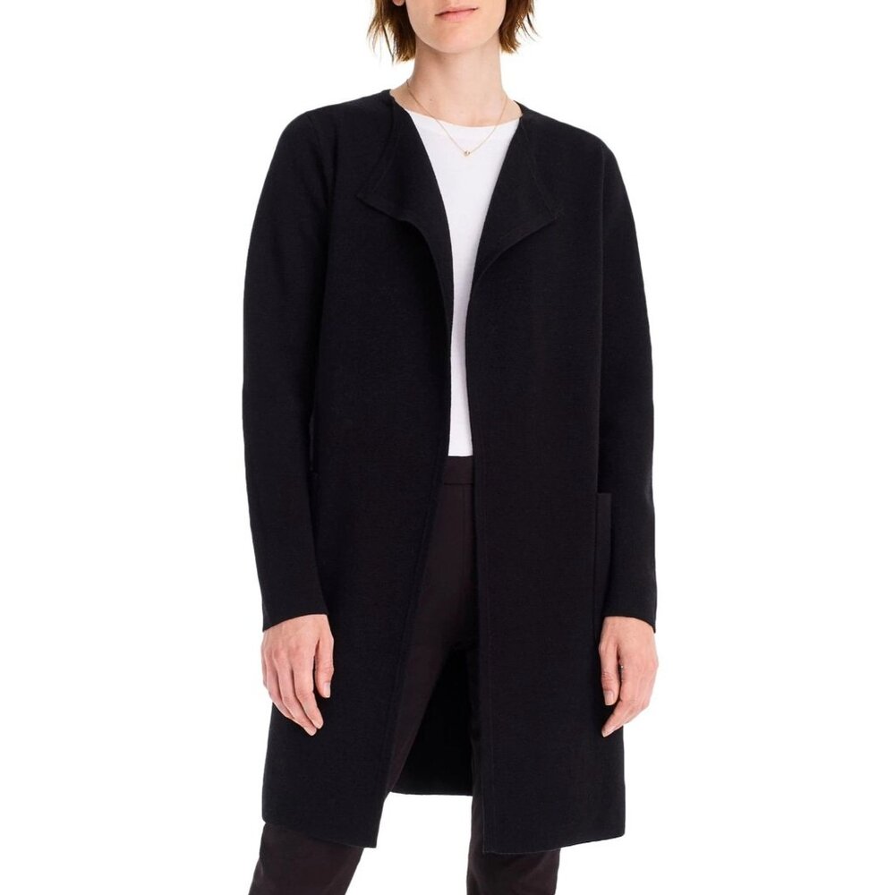 NWT J.Crew Juliette in Black Open-Front Knit Collarless Sweater Blazer M